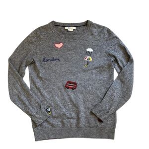 Boden Heathered Gray With Embroidered London Embellishments Sweater